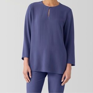 Eileen Fisher Silk Georgette Crepe Keyhole Top